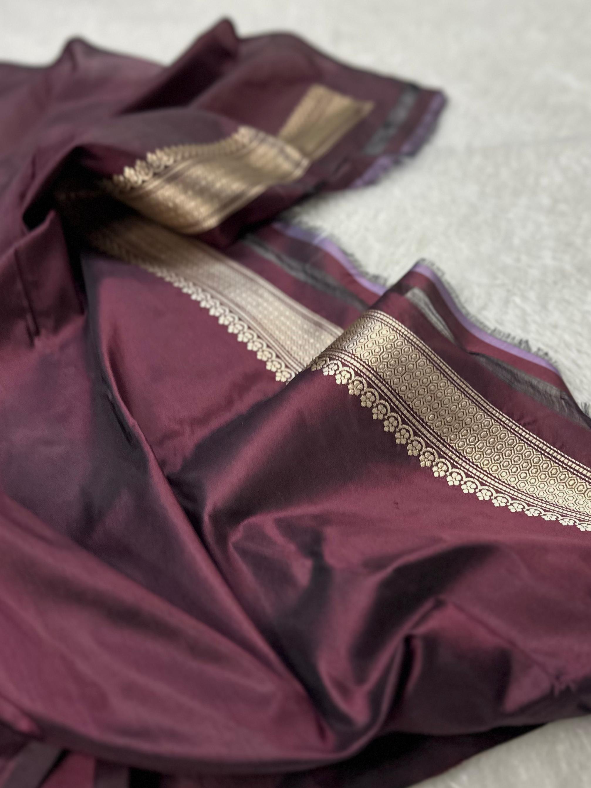 Pure Katan Silk Kadua Weave Banarasi Saree with Meenakari Border