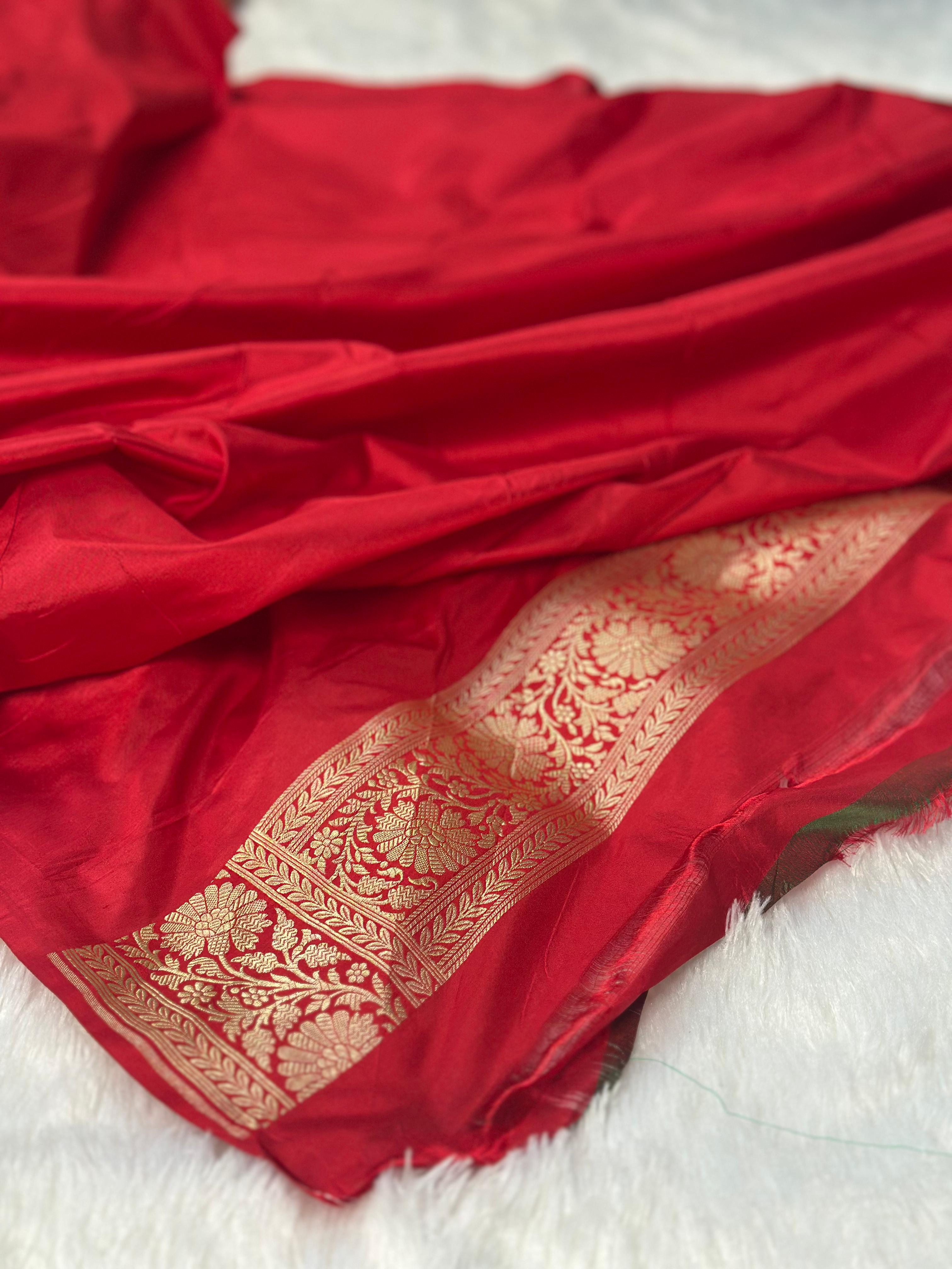 Pure Katan Silk Brocade Banarasi Saree woven with Golden Zari and multicolour minakari work