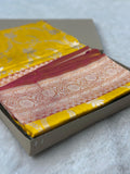Pure Katan Silk Banarasi Saree Woven with Golden Zari in buta pattern with contrast border