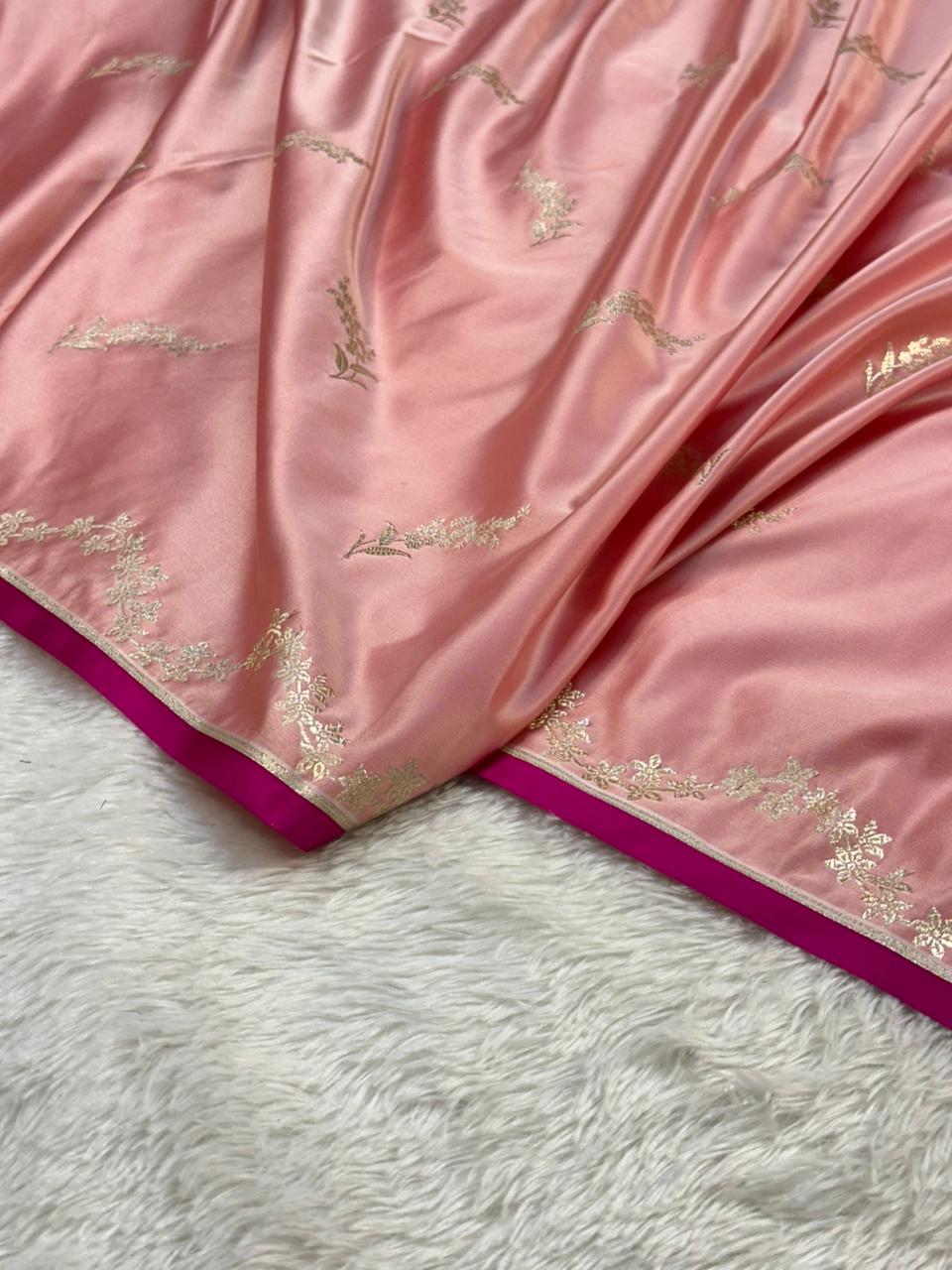 Mashru Silk Banarasi Saree Woven with Golden Zari in Buta Pattern