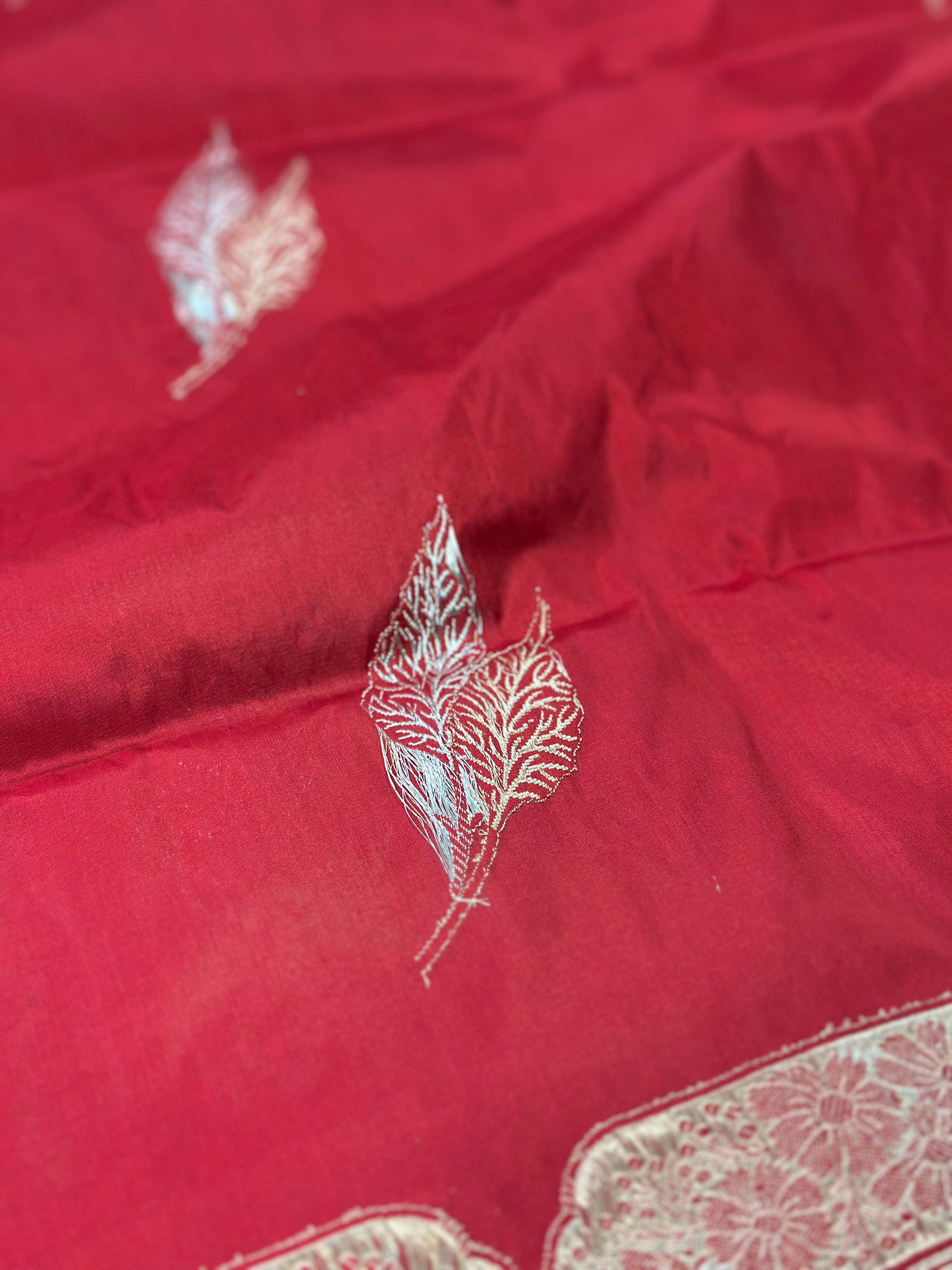 Bridal Red Pure Katan Silk Kadua Weave Banarasi Saree with Gold and Silver Buta