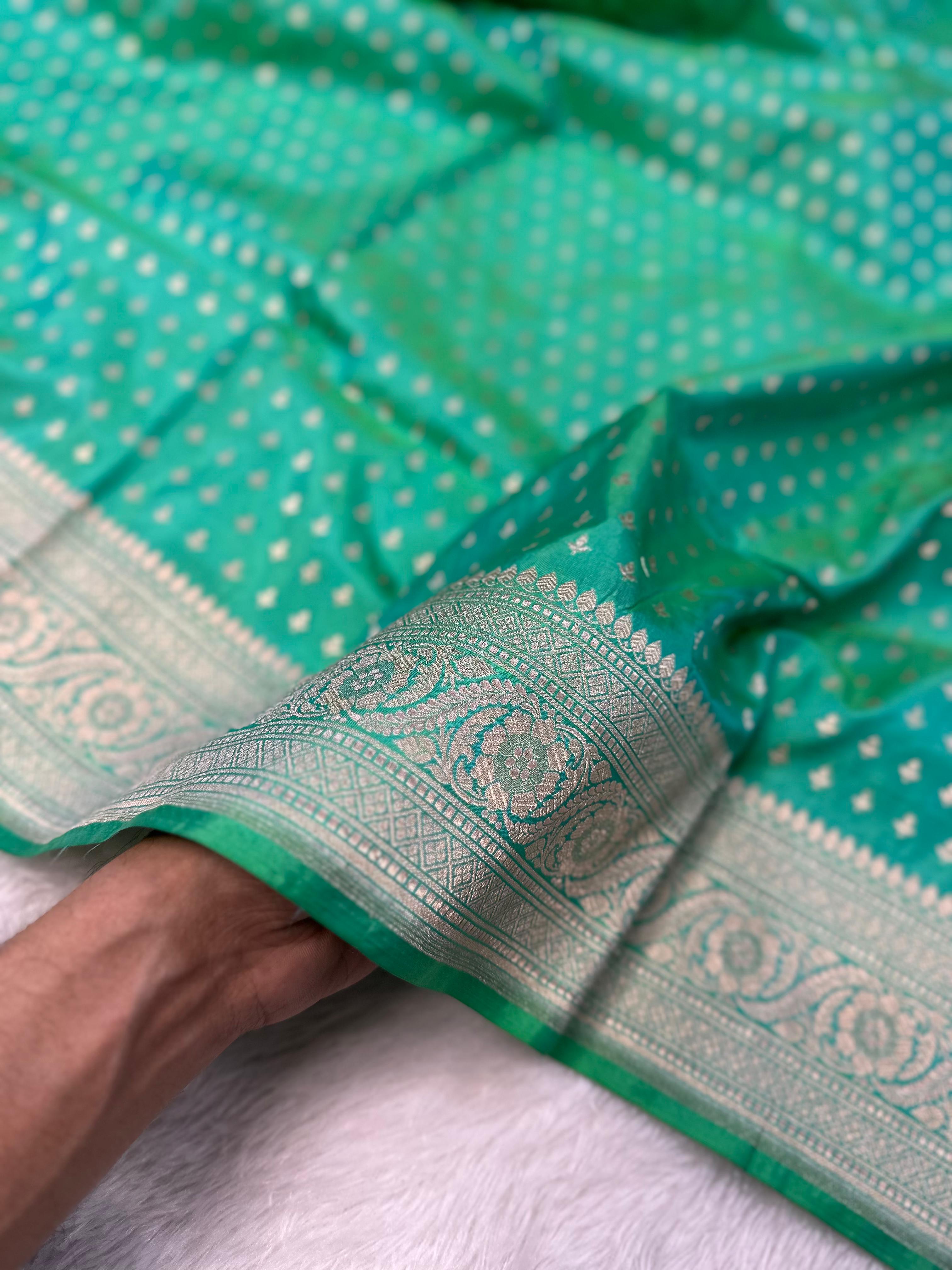 Pure Katan Silk Banarasi Saree Woven with Golden Zari in Buti Pattern