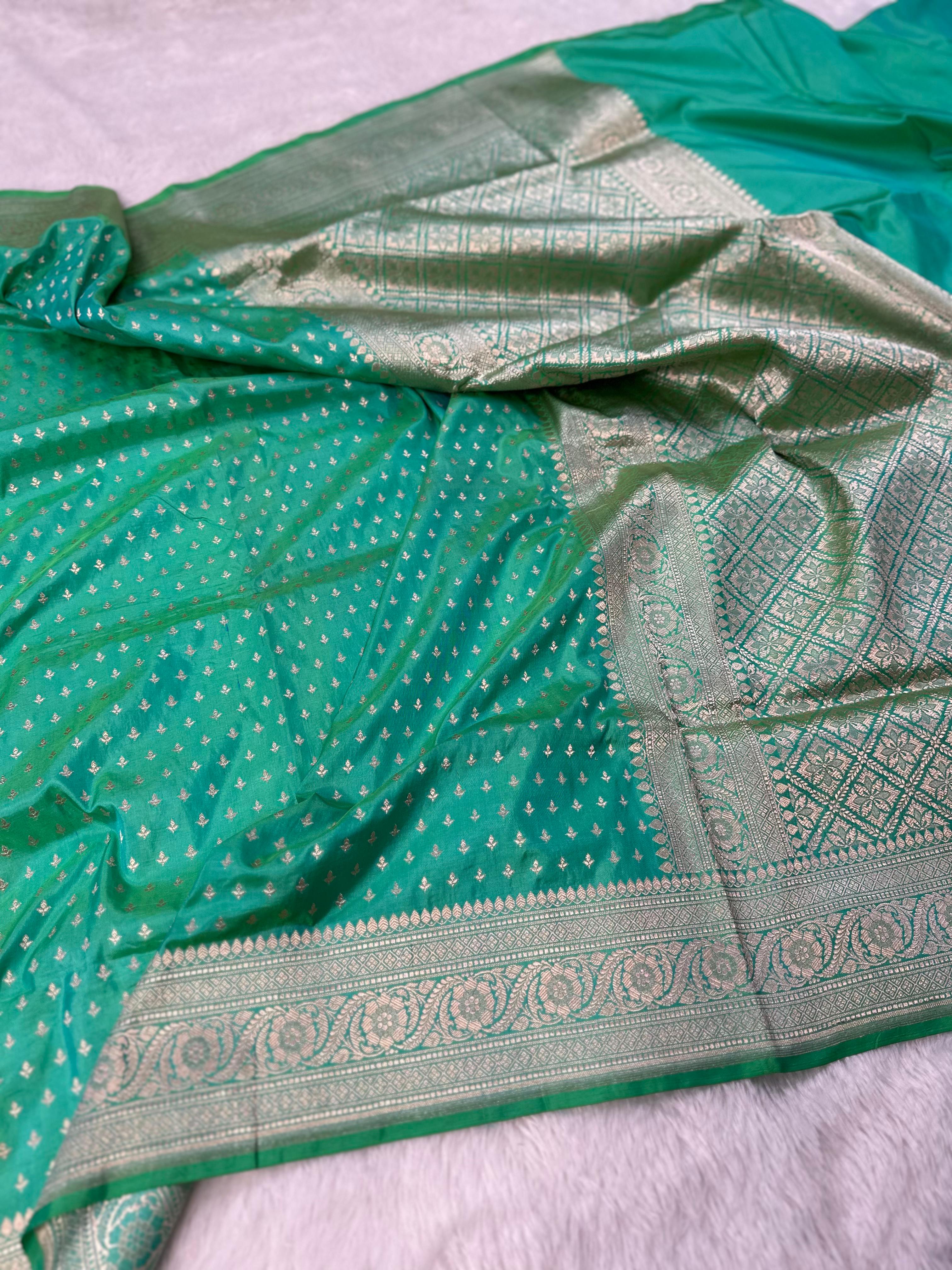 Pure Katan Silk Banarasi Saree Woven with Golden Zari in Buti Pattern