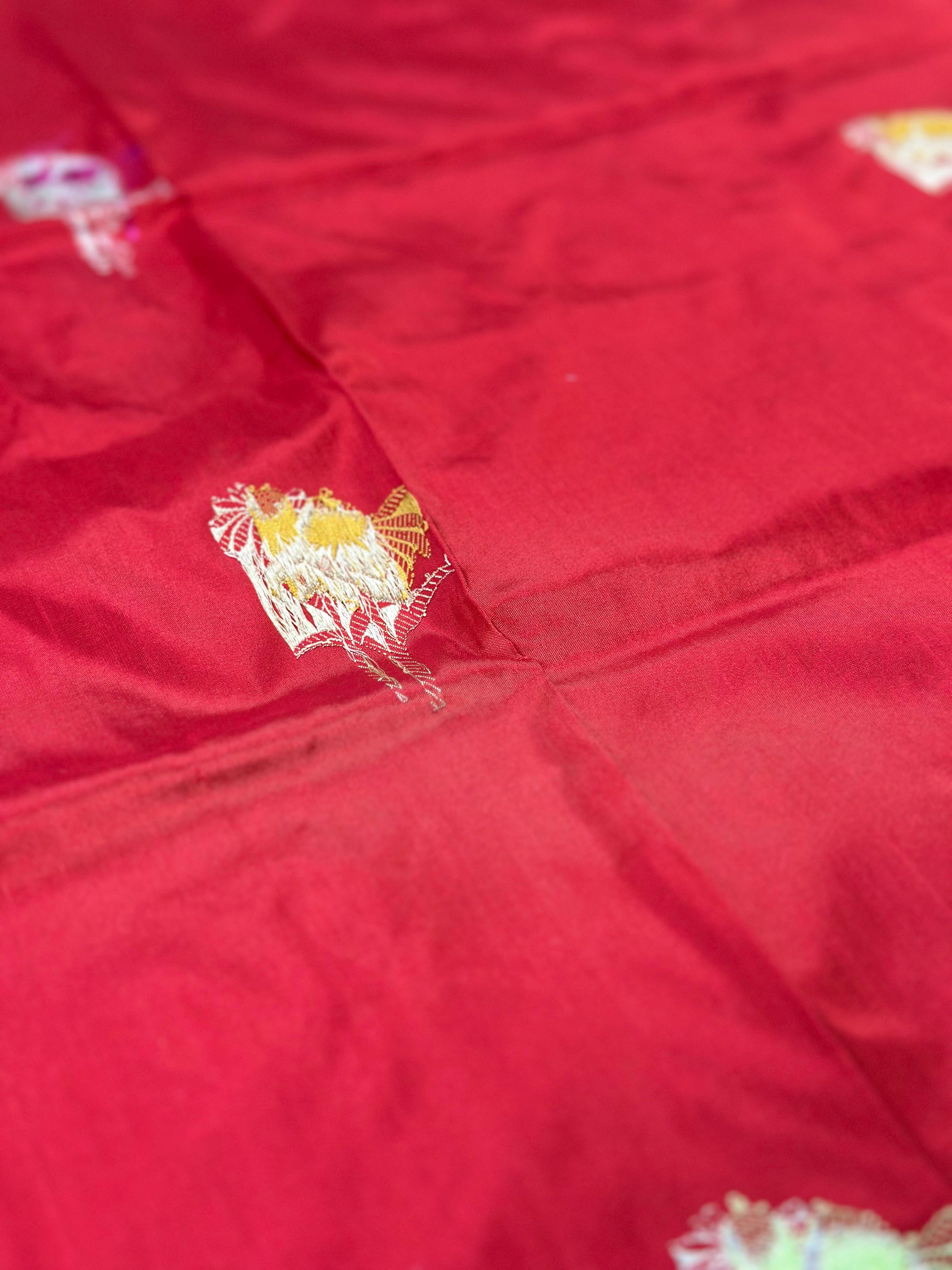 Bridal Red Pure Katan Silk Kadua Weave Banarasi Saree in Meenakari Buta