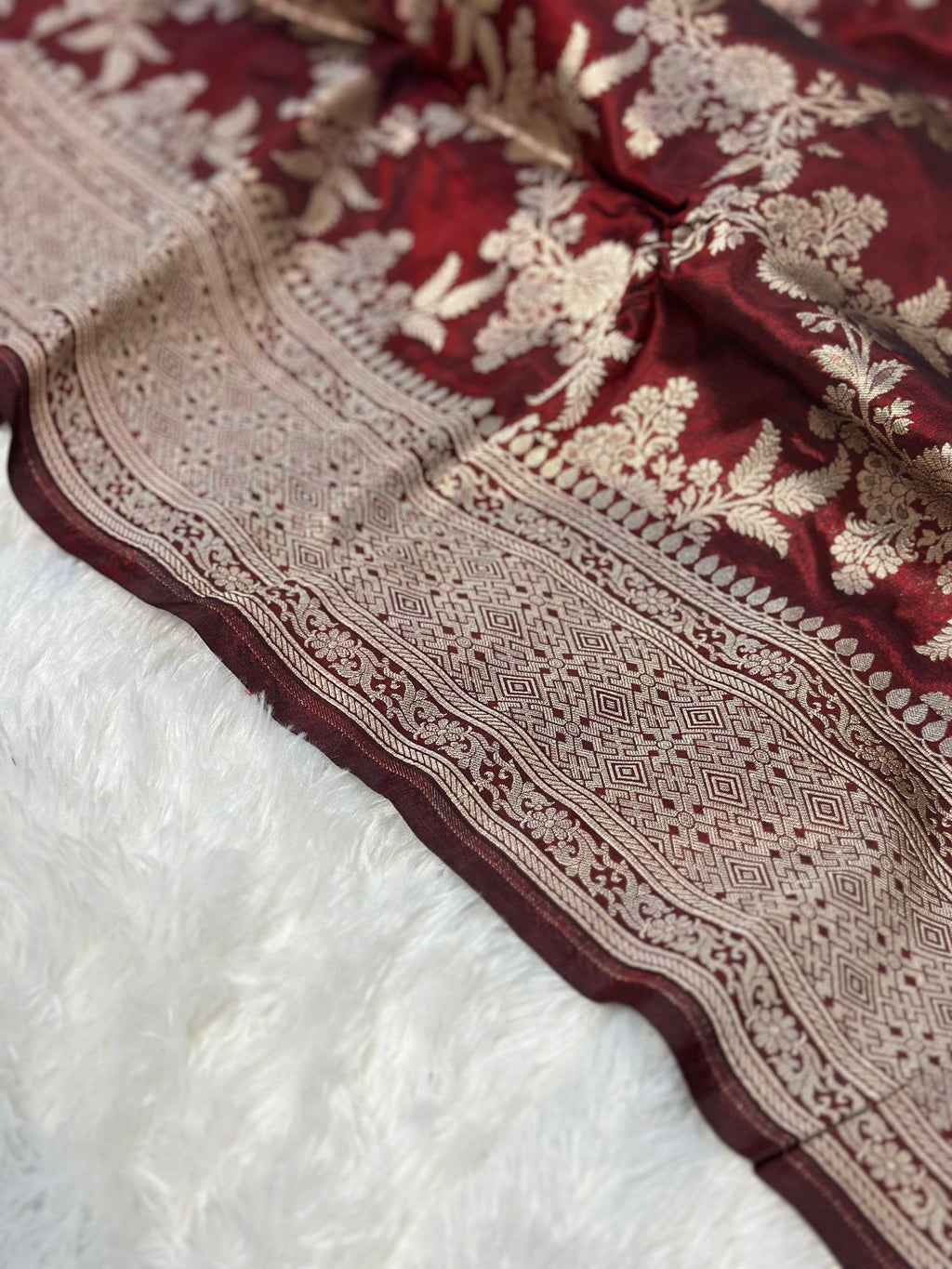 Pure katan silk banarasi saree woven with golden zari in jangla pattern