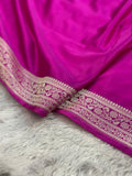 Mashru Silk Banarasi Saree Woven with Golden Zari in Plain with Grand Pallu