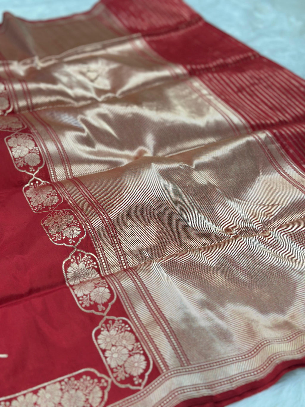 Bridal Red Pure Katan Silk Kadua Weave Banarasi Saree with Gold and Silver Buta