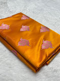 Mustard   Minakari   Banarasi   Buta   With   Scallop   Border   Mashru   Silk   Saree