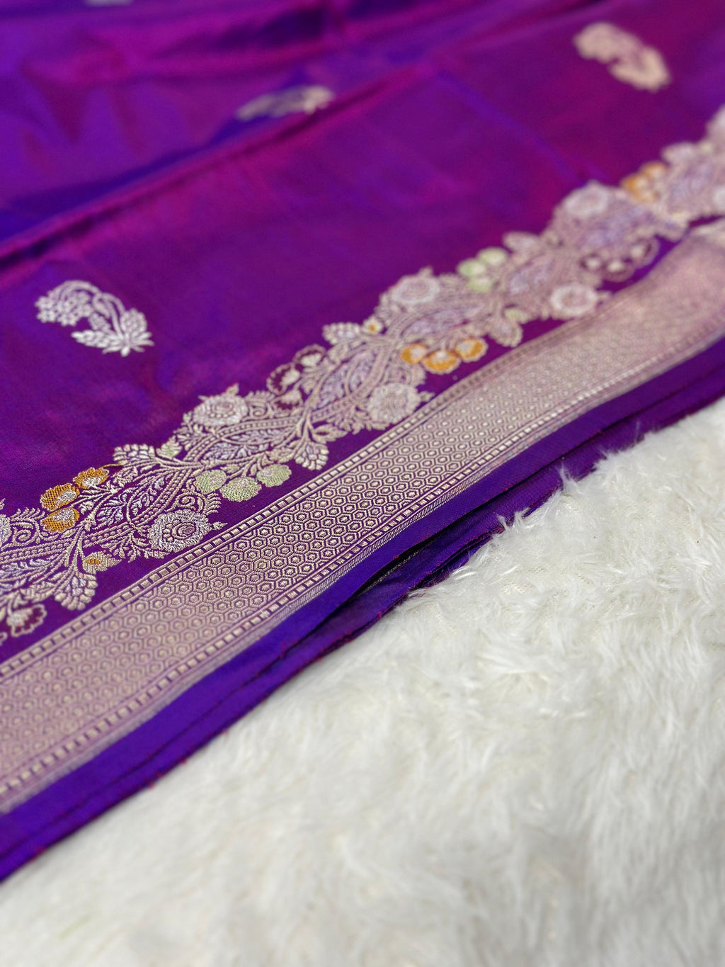 Royal Purple Pure Katan Silk Kadua Weave Banarasi Saree with Golden Buta
