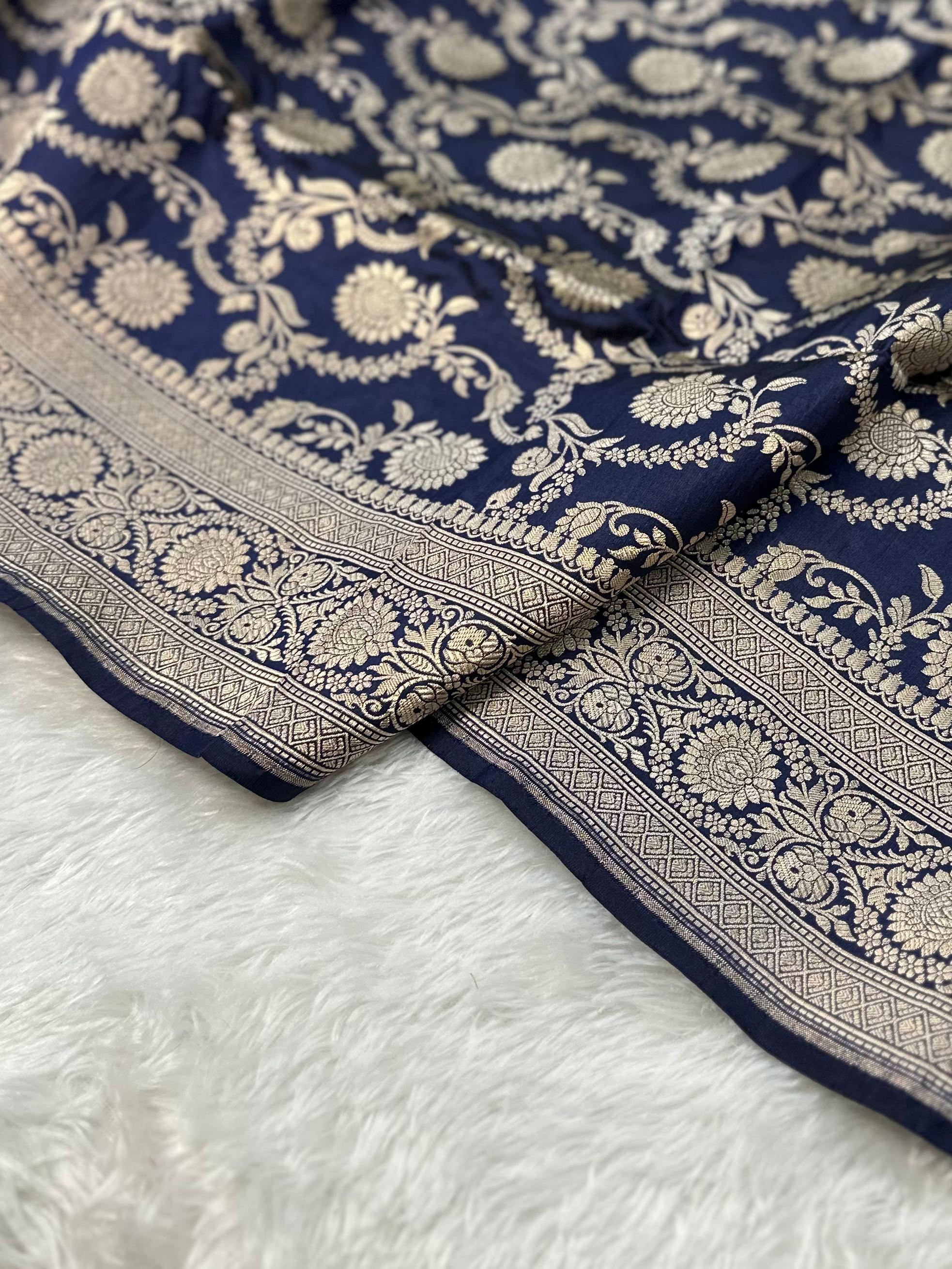 Pure Katan Silk Banarasi Saree Woven with Golden Zari in Jaal Pattern