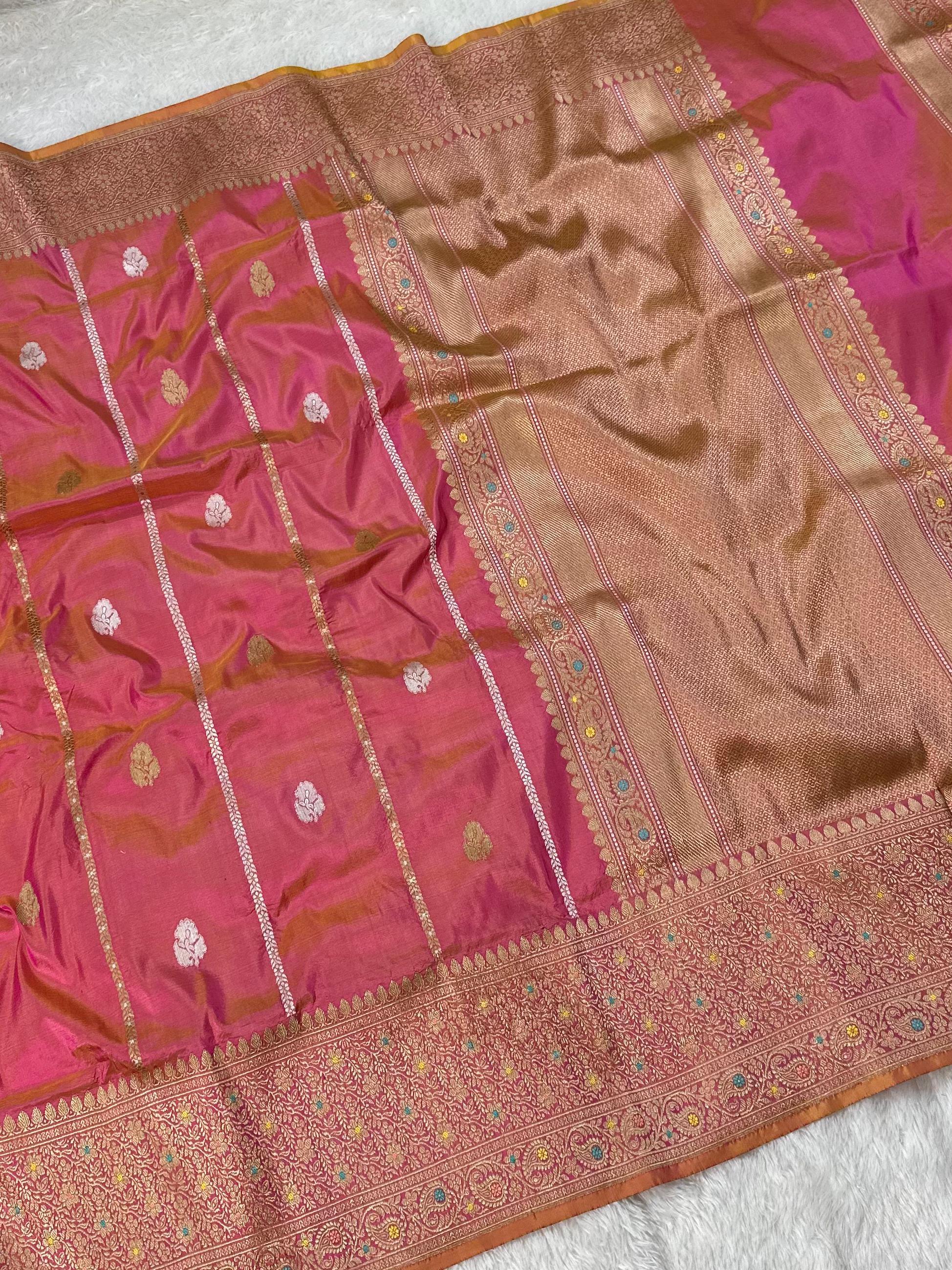Pure Katan Silk Banarasi Saree Woven with Golden Zari in Buti Pattern
