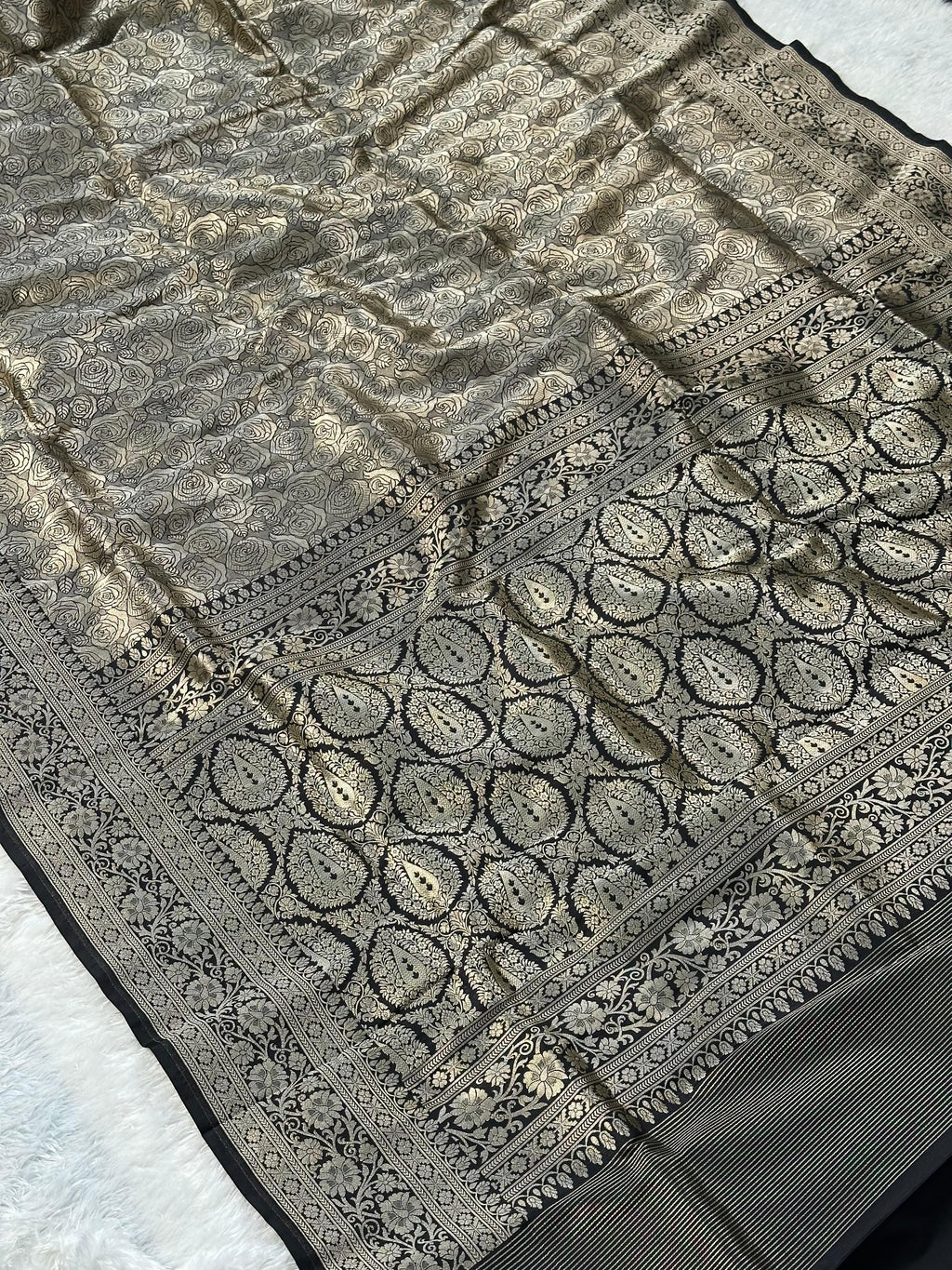 Pure Katan Silk Banarasi Saree Woven with Golden Zari in Brocade pattern