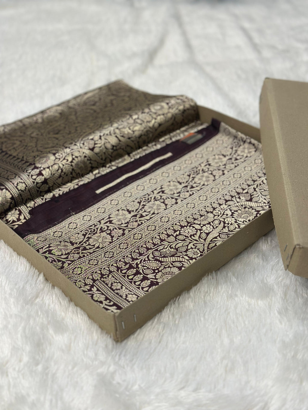 Pure katan silk banarasi saree woven with golden zari in brocade pattern